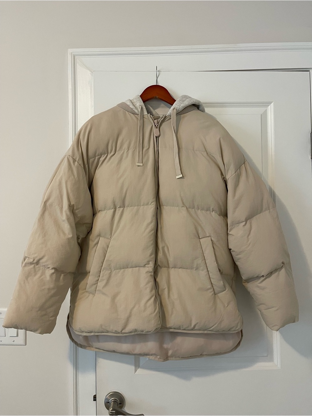 ASOS Design Oversized Neutral Beige Hooded Puffer Jacket